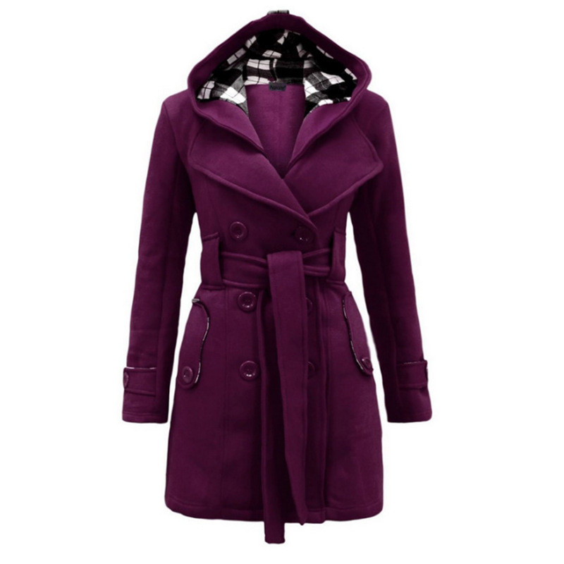 Picture of 2023 AliExpress EBAY Amazon New Plaid Hooded Tweed Coat Belt Double-breasted Mid-length Coat
