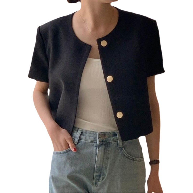 Korean Chic Summer Small Fragrant Style Round Neck Single-Breasted Casual Versatile Puff Sleeve Short Outwear Women's Small Shawl