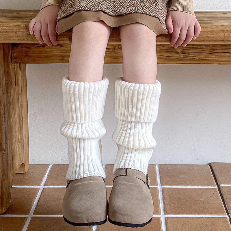 Picture of Socks Women's Autumn and Winter Children's Flip Wool Stacking Socks Thick Needle Thickened Grey Warm Korean Girl's All-match Middle Tube