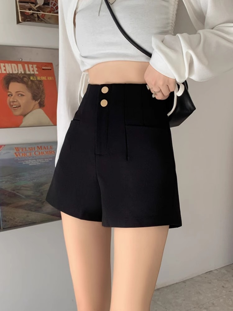 Shorts Women's Spring Outwear 2024 New High Waist Black Slimming Fashion All-match A- line Pants Boots Casual Pants