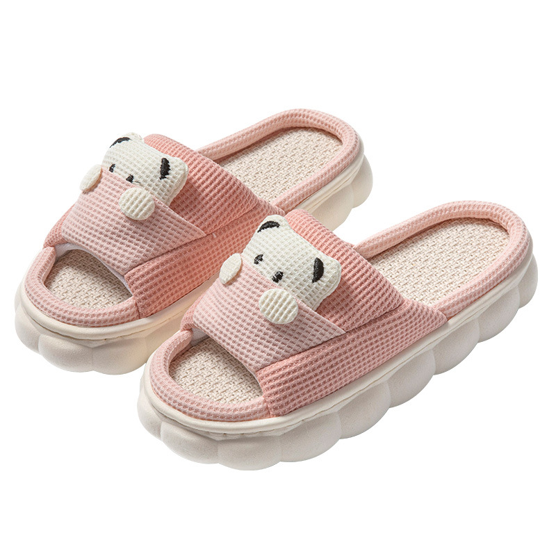 Picture of Cartoon Pocket Bear Men and Women Couple Four Seasons Open Toe Linen Slippers Summer Sandals Thickened Slippers