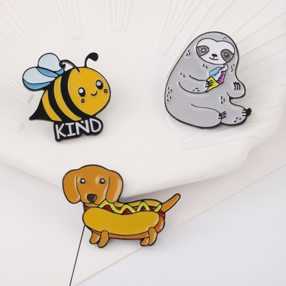Picture of Cartoon Cute Student Brooch Backpack Collar Sloth Bread Hedgehog Elephant Badge Enamel Animal Pin