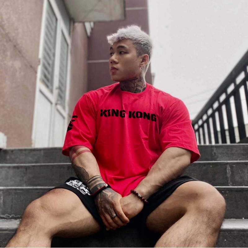 Picture of Loose Trendy Men's Sports Short-sleeved T-shirt Men's Summer Cotton Half-sleeved Gym Running Training Clothes