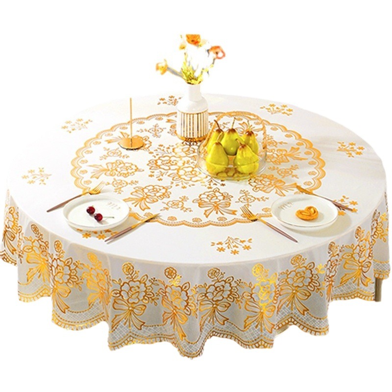 Non-stitching large round tablecloth waterproof anti-scald and oil-proof PVC table cloth hotel household round tablecloth thickened disposable