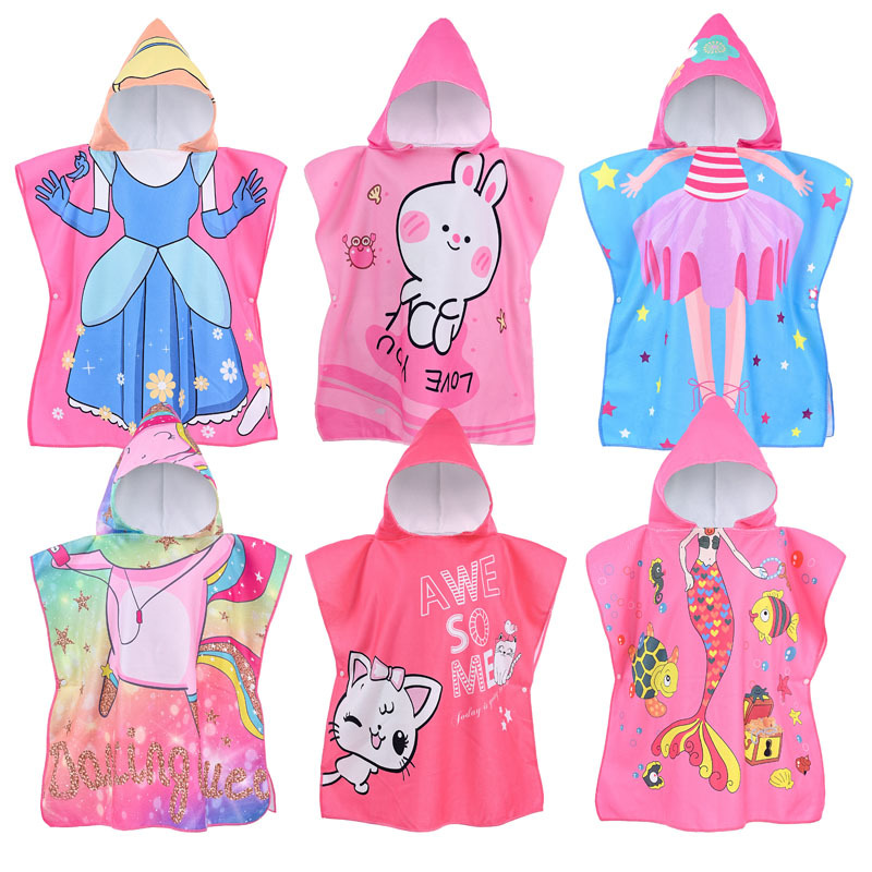 Picture of Children's Cape Bath Towel Microfiber Warp Knitted Cute Cartoon Printed Towel Can Be Worn in the Shower Hooded Absorbent Bathrobe
