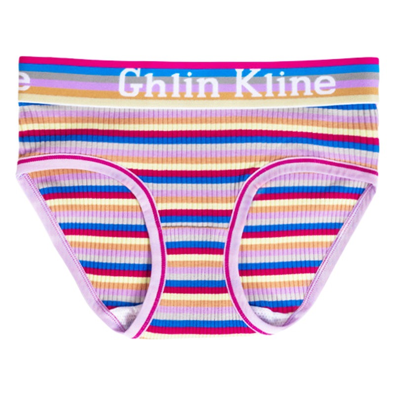 Fengyun new mid-waist colorful striped underwear plus size comfortable antibacterial crotch women's briefs knitted breathable girl