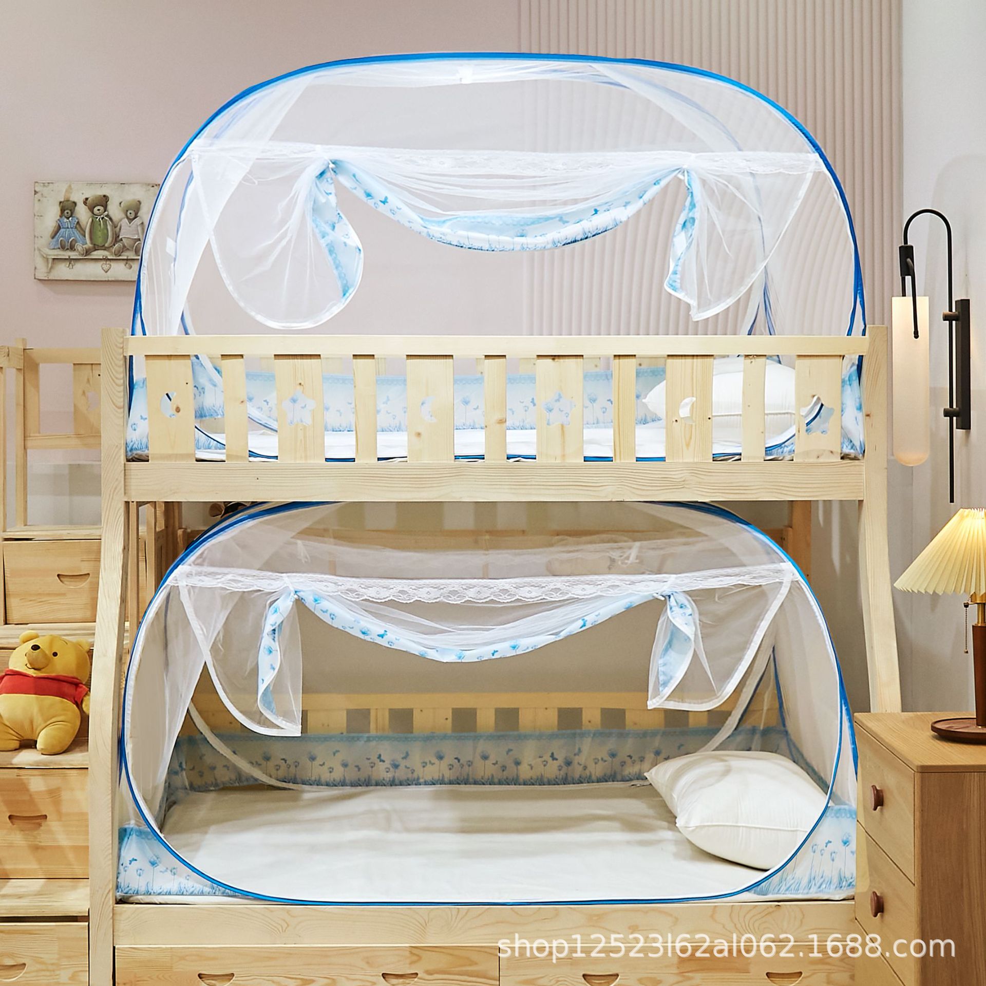 Picture of Mosquito Net Student Dormitory Upper and Lower Bushes 90cm Bottom Installation-Free Mongolian Yurt Single Mother Bed Home 1.5 m 1.2