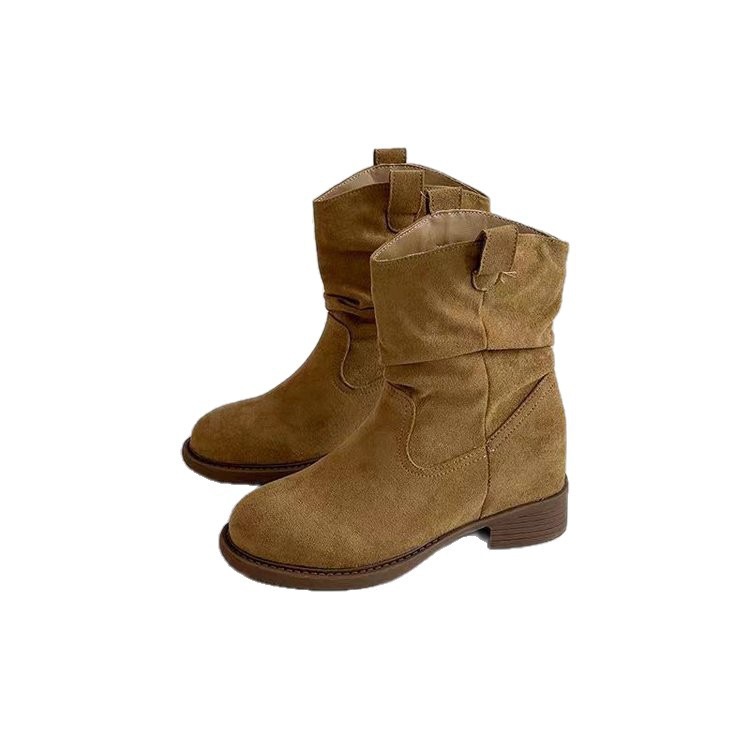 Picture of Vintage round toe stack boots 2025 fall new ins style high heels western cowboy knight boots mid-leg boots boots