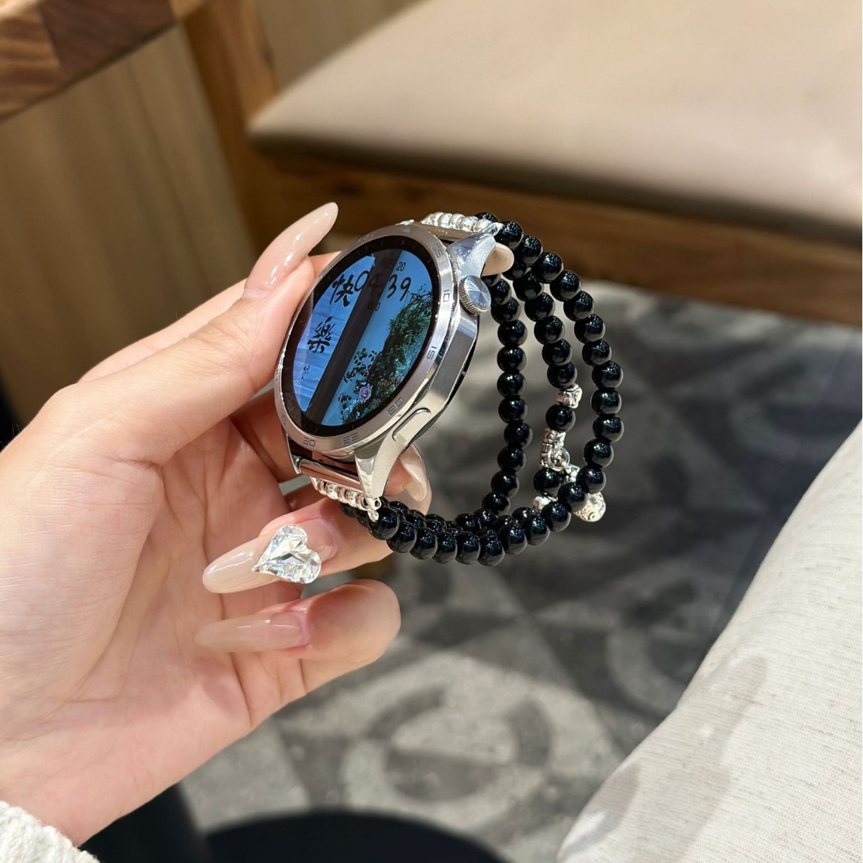 Picture of Black Beaded Triple Chain for Huawei GT4/GT3 Smart Watch Strap watch3/4Pro Full Model Universal