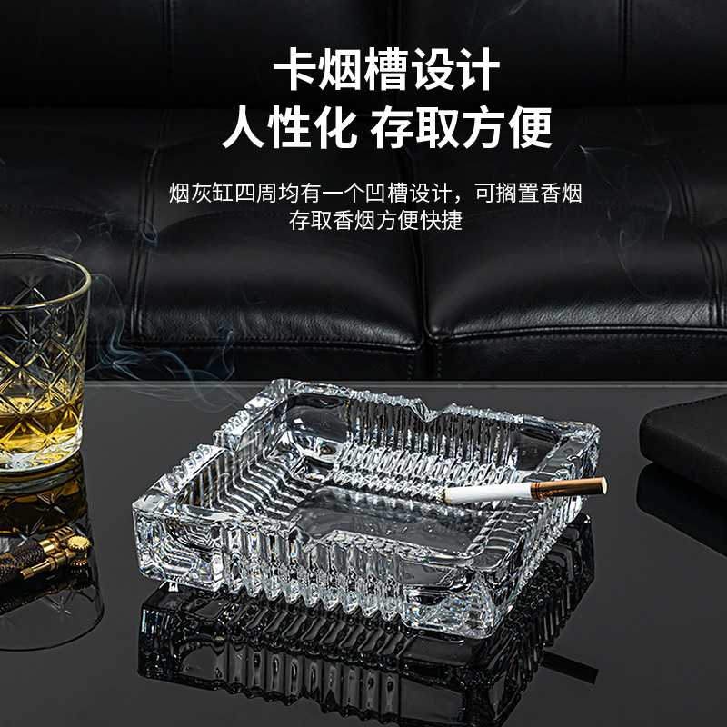 Picture of Deli Crystal Glass Ashtray Living Room Office Personalized Transparent Home Hotel Atmospheric small size Anti-Fly Ash