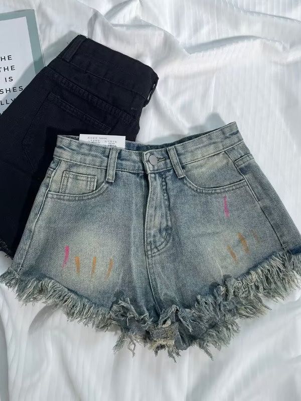 Vintage American Style Denim Shorts Women's Summer Old-fashioned Design Sense Niche Short Hot Pants Denim A- shaped Small Pants
