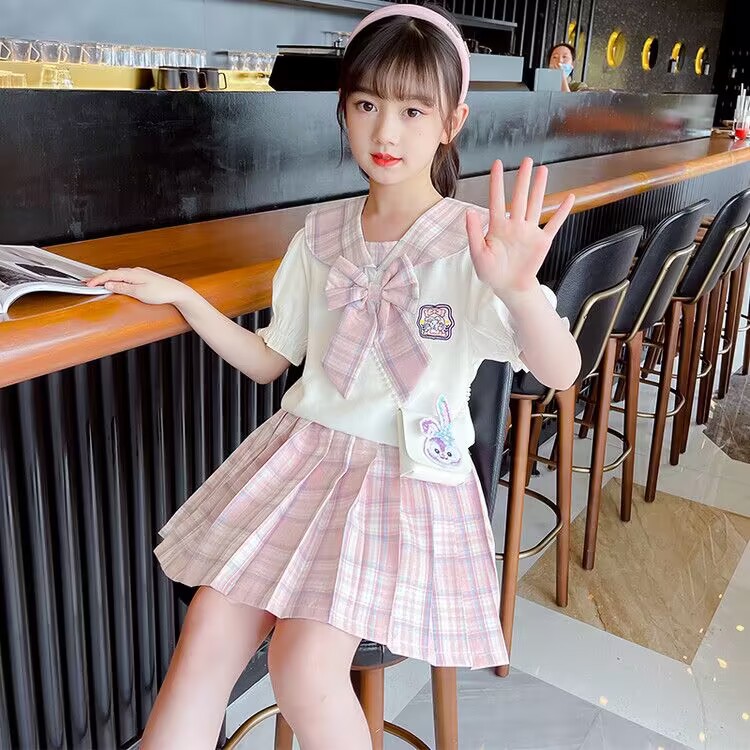 Girls Summer Suit Big Kids Fashionable Loose Short Skirt Summer New Style Girls Stylish Skirt Korean Two-piece Set