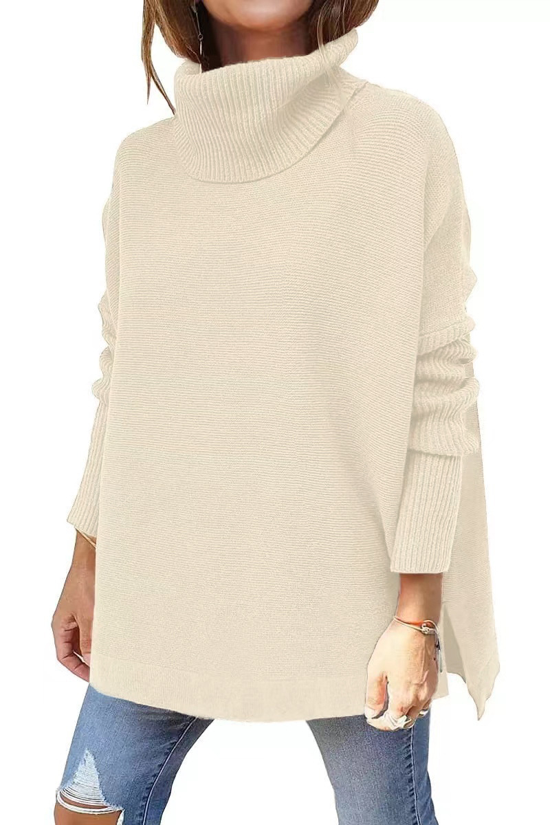 Picture of 2022 Amazon Cross-border Turtleneck Sweater Long Bat Sleeve Hem Tunic Pullover Sweater Needle Weaver
