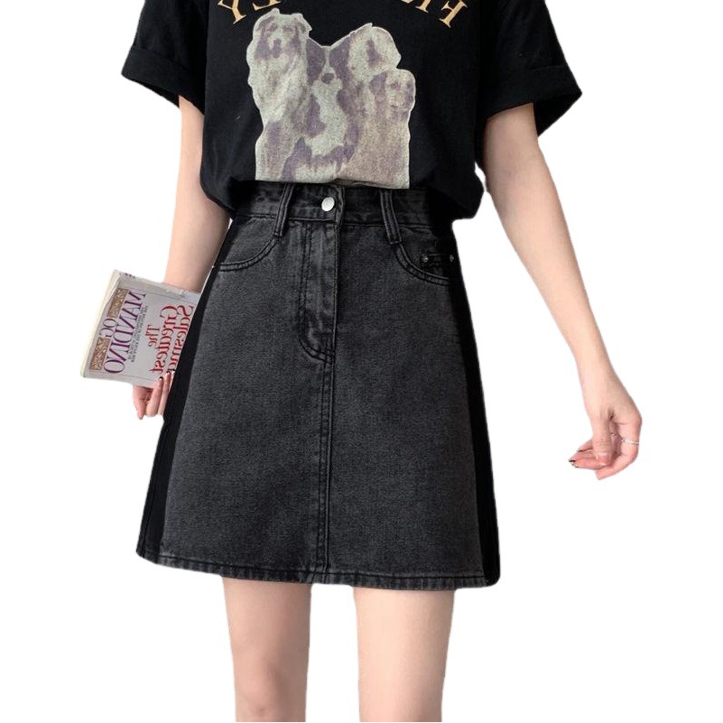 Sweet Casual Design Sense Denim Skirt Women's Summer 2023 New High Waist Slimming A- line Color Matching Short Skirt