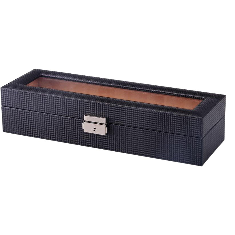 6 watch box outer carbon fiber inner brown PU leather watch packaging box watch display storage box