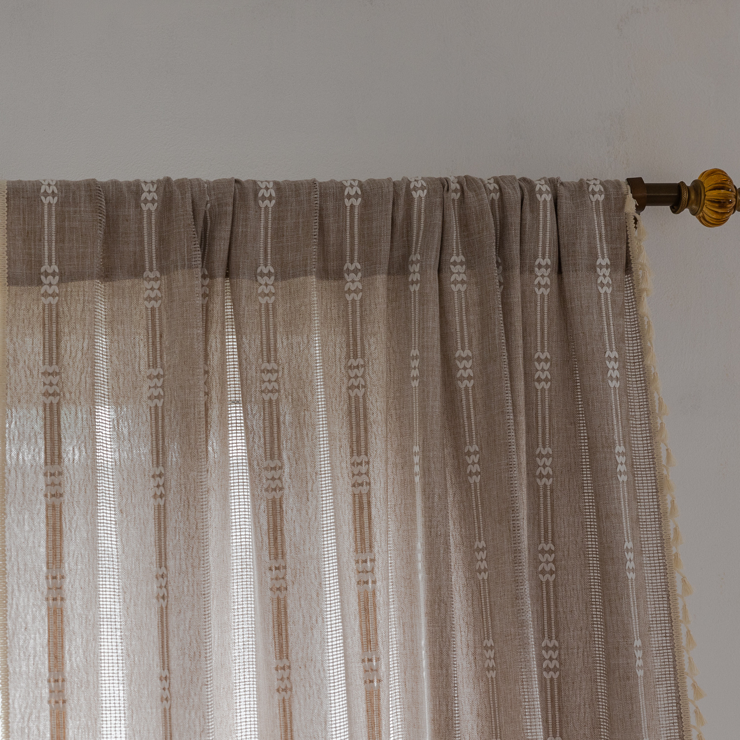 Picture of Factory cross-border special curtain finished embroidery stripe hollow brown bedroom jacquard kitchen small window short curtain