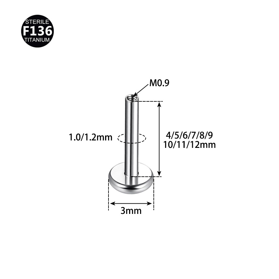 F136 Titanium Lip Nail Rod 3.0mm Base Inner Teeth Ear Bone Flat Bottom Rod G23 Titanium Alloy Human Puncture Jewelry Earrings