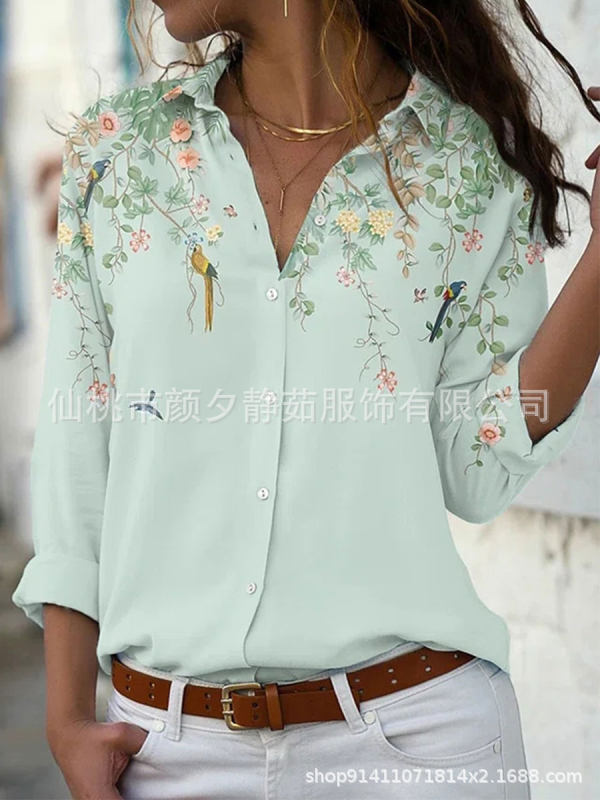 Picture of 2022 New Foreign Trade Women's AliExpress Spring Long Sleeve Shirt Fashion plus size Printed Top
