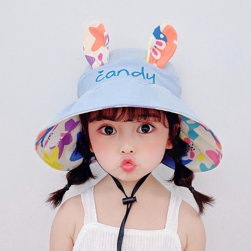 Picture of Cute Super Cute Girls' Big Brim Sunscreen Fisherman Hat Summer Sunshade Children's Empty Top Hat Fashionable Outdoor Baby Sun Hat