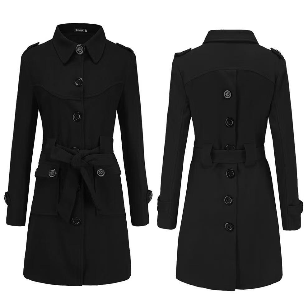 Picture of 2025 Autumn and Winter Multi-Color Back Slit Women's Woolen Outwear Waist Slim Woolen Outwear for Women