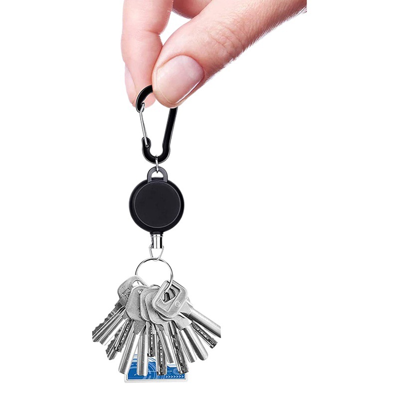 Outdoor carabiner creative stainless steel wire rope keychain anti-lost anti-theft key chain rebound retractable easy to pull