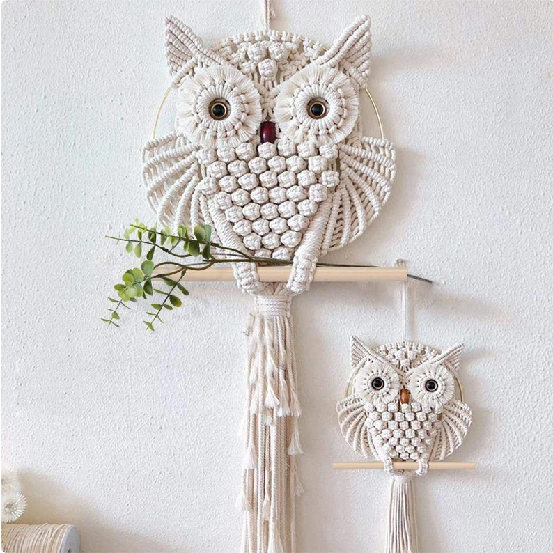 Picture of Cross-border owl pendant lace wall hanging tapestry art hand-woven bohemian ornament hanging basket