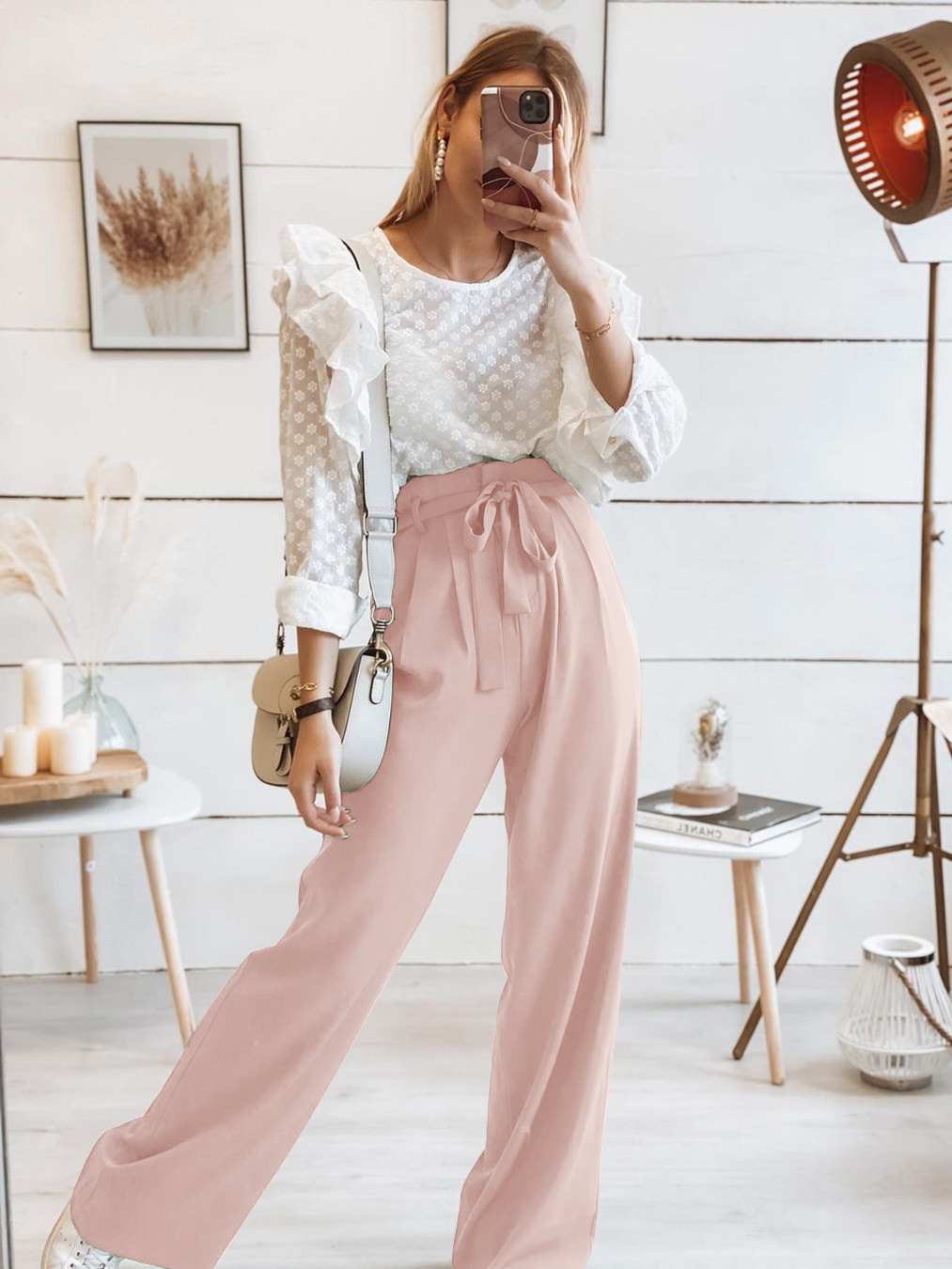 European and American fashion new workplace women's trousers casual versatile wide leg trousers with belt temperament commuter pants summer