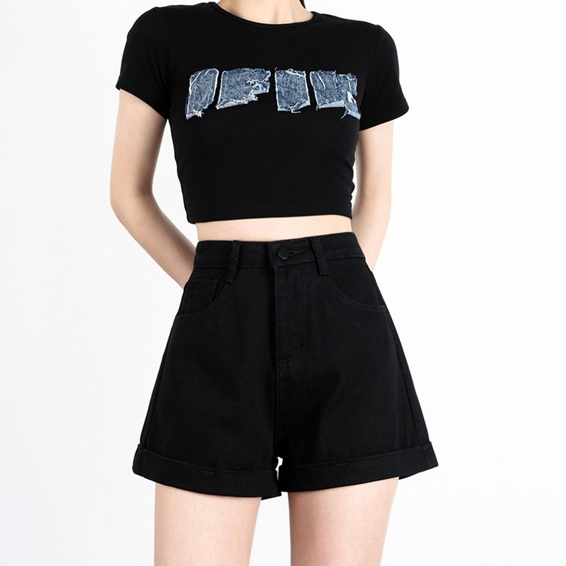 608 sweet and spicy Denim shorts women's summer new curling high waist loose slimming spicy girl A- line wide leg hot pants fashion