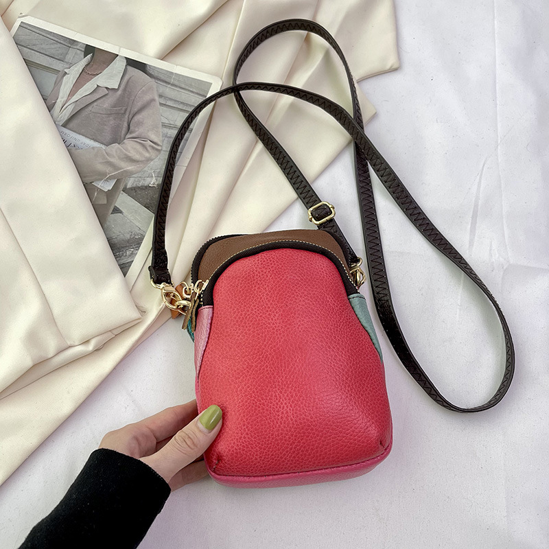 Picture of Genuine Leather Women's Bag 2024 New Fashion Versatile Small Square Bag Spliced Mobile Phone Bag Women's Bag First Layer Cowhide Crossbody Bag
