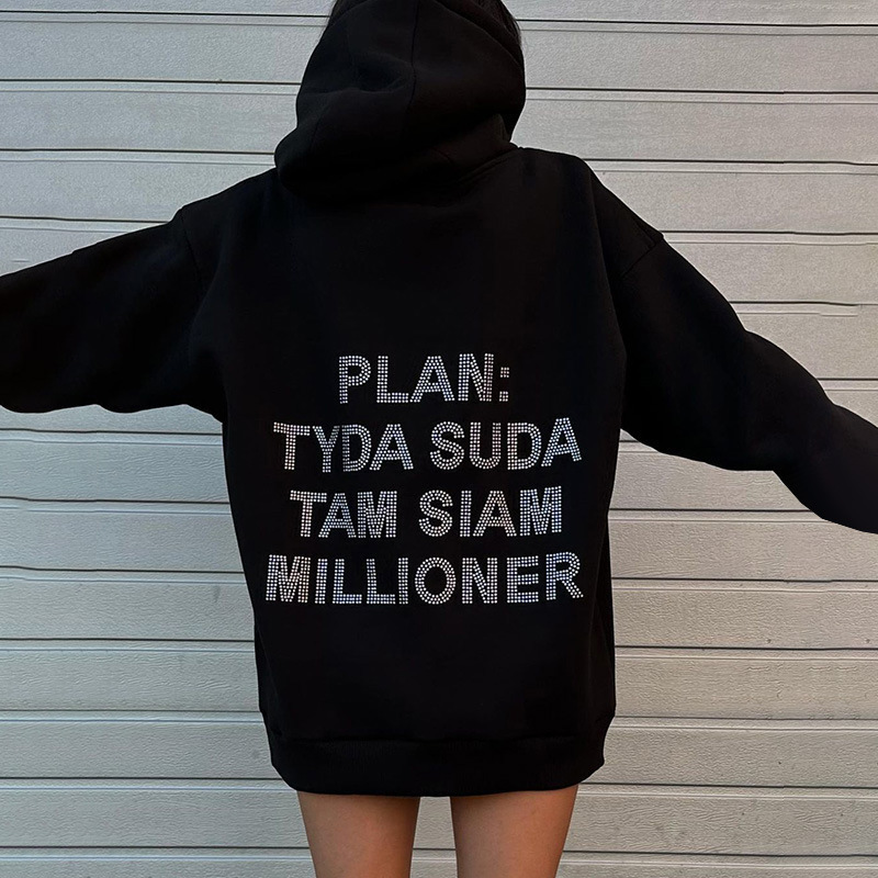 2025 cross-border hot sale drop sleeves autumn new oversize long sleeve hooded letter printed sweatshirt street trend
