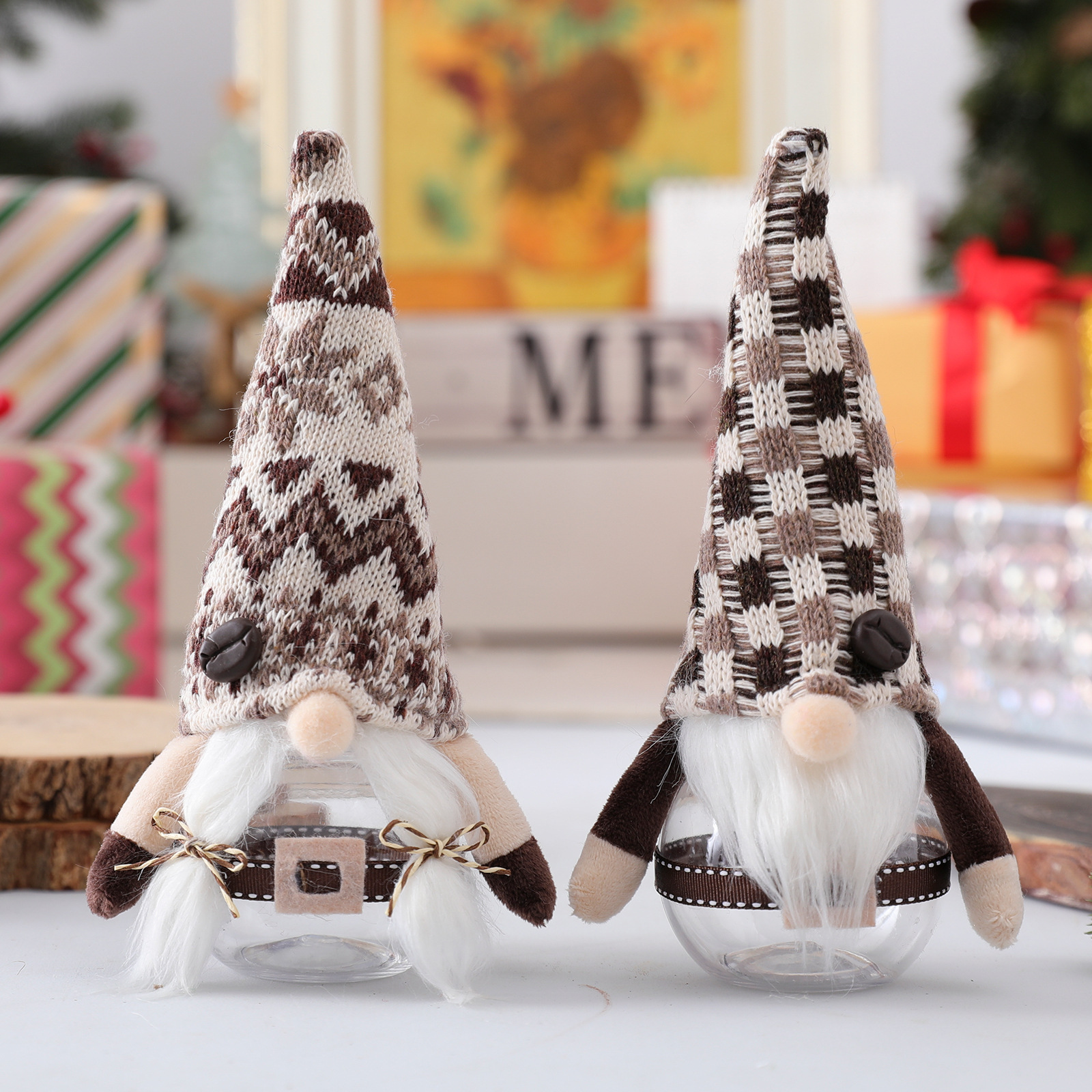 Cross-border new Christmas decoration floor fine dwarf doll plastic candy jar small biscuit box Santa Claus storage jar