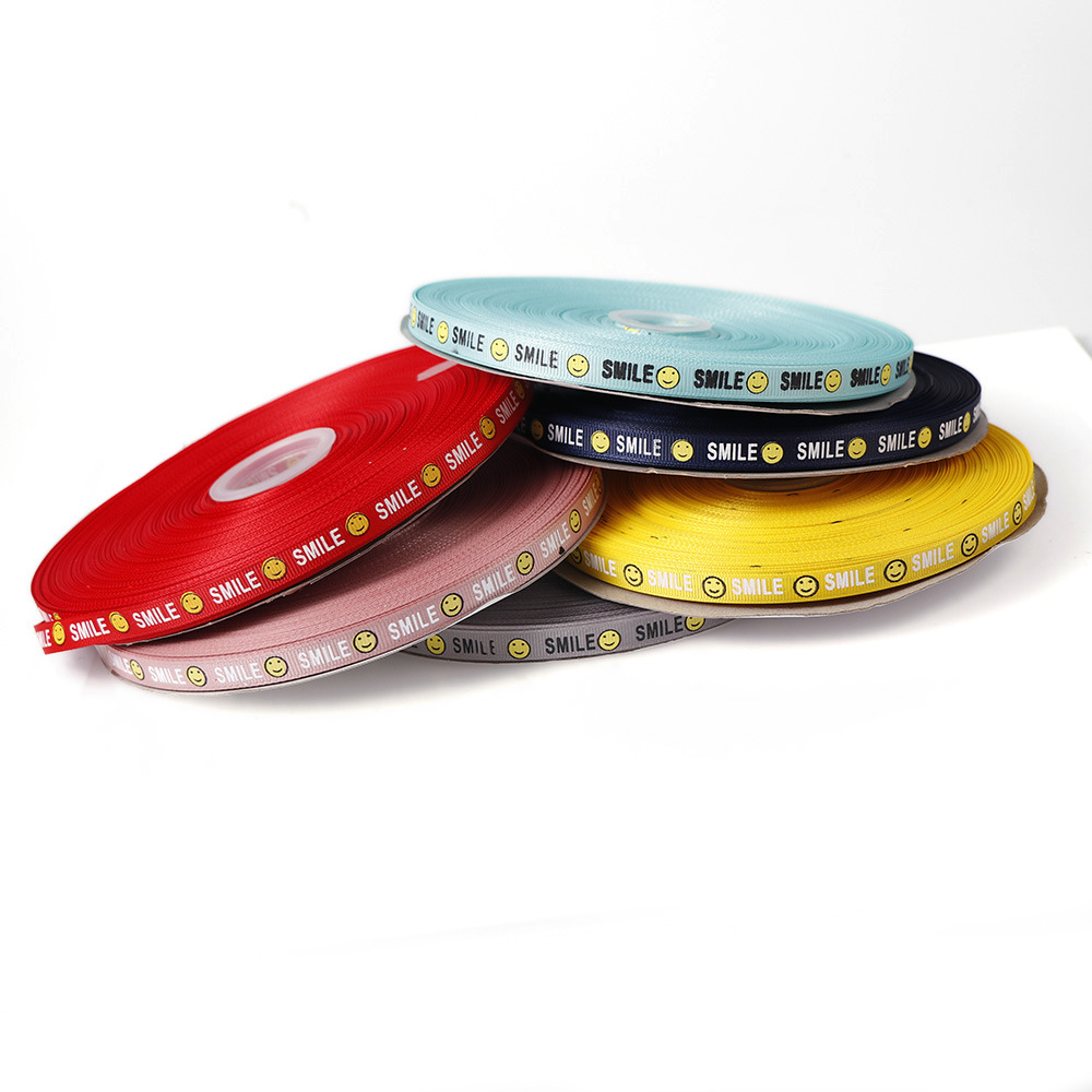 Factory supply 1cm thread ribbon Smile Smiley cake shop bakery packaging ribbon flower gift box ribbon