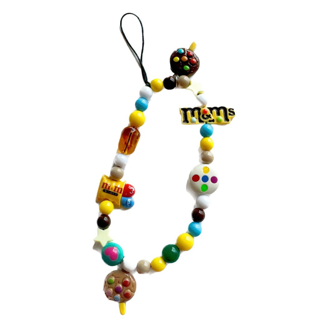 New m Bean mobile phone chain Lollipop pendant handmade beaded ccd camera lanyard online celebrity style lanyard cross-border