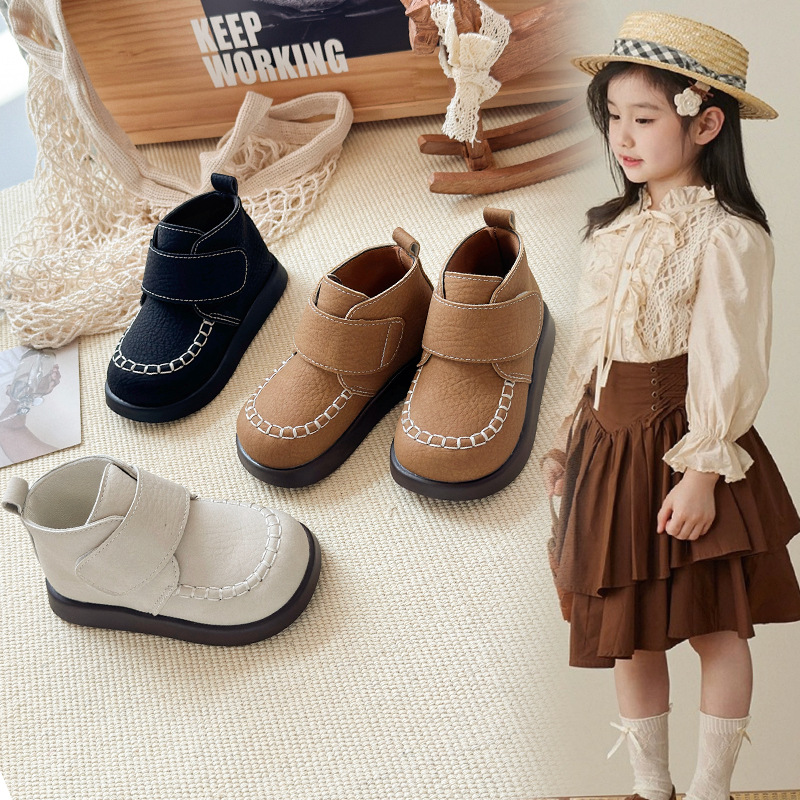 Children's ankle boots for boys, soft-soled boots for boys, 2025 autumn/winter new baby princess shoes, Korean style little girls' leather shoes