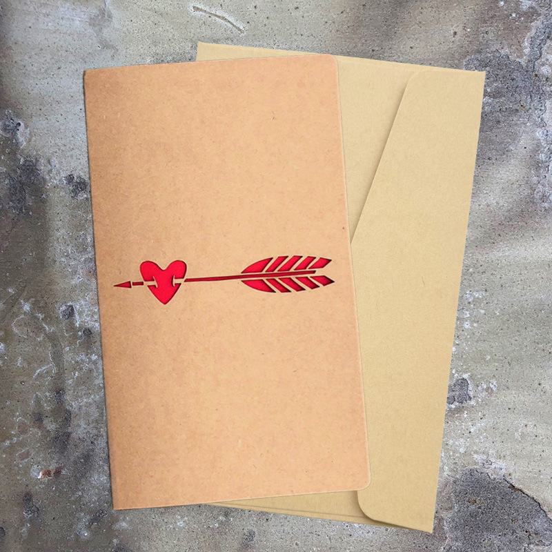 Picture of Retro Kraft Paper Laser Cut Out Heart with Envelope Teacher's Day Thank You Card Greeting Card High-End Valentine's Day Greeting Card