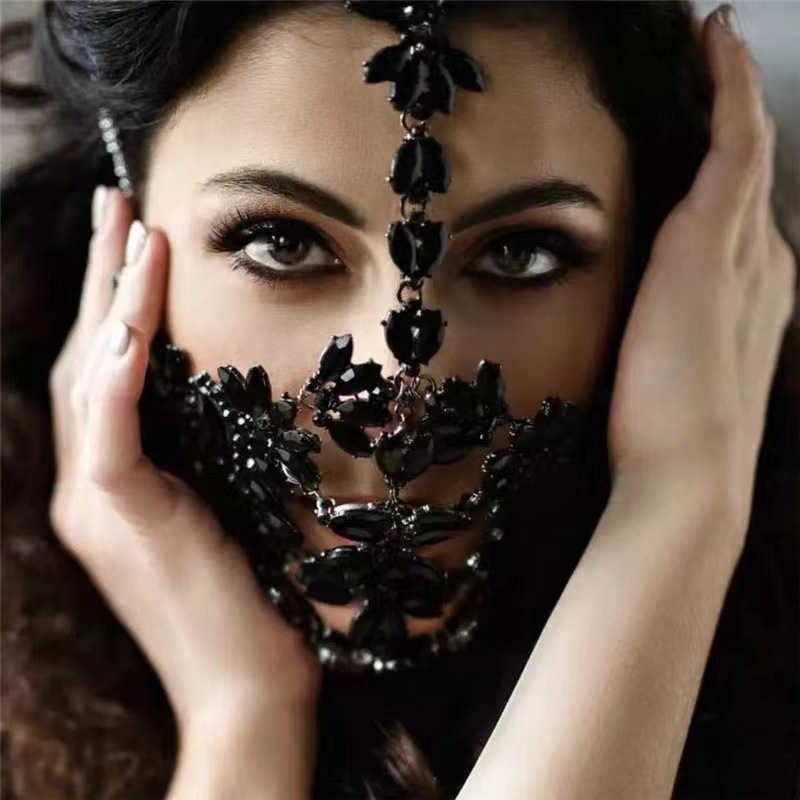 European and American Cross-border Hot Exaggerated Masquerade Mask Fashion Party Performance Rhinestone Green Mask