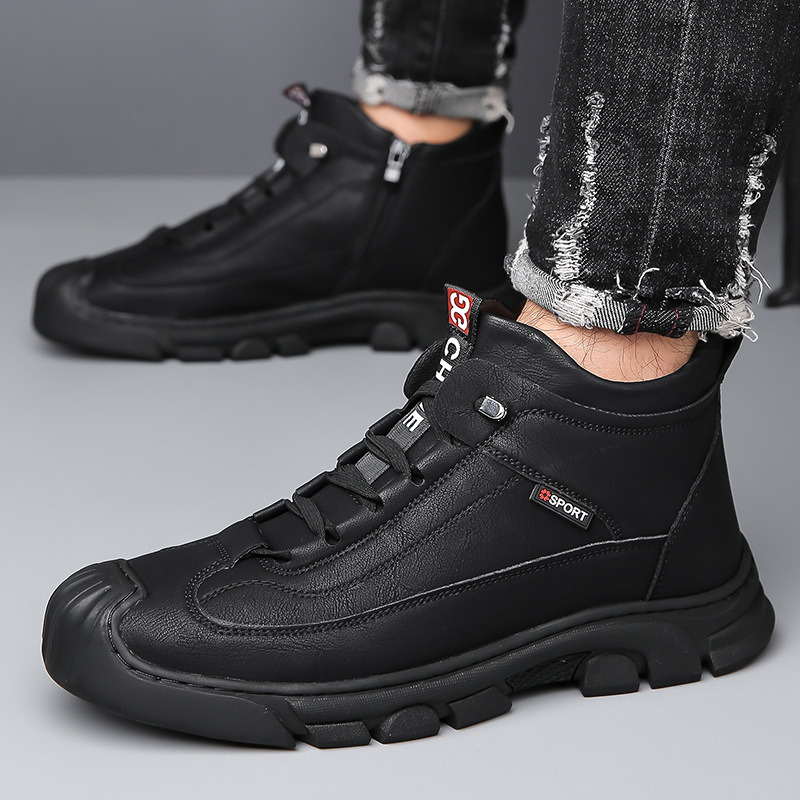 [Genuine leather cowhide] Winter cotton shoes men's warm wool fleece-lined thick casual high-top shoes men's non-slip men's shoes