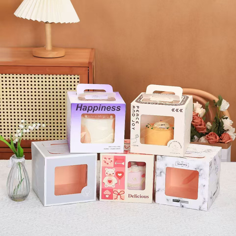 Wholesale birthday cake box baking box 4 inch 6 inch 8 inch double layer high transparent portable mousse pastry box