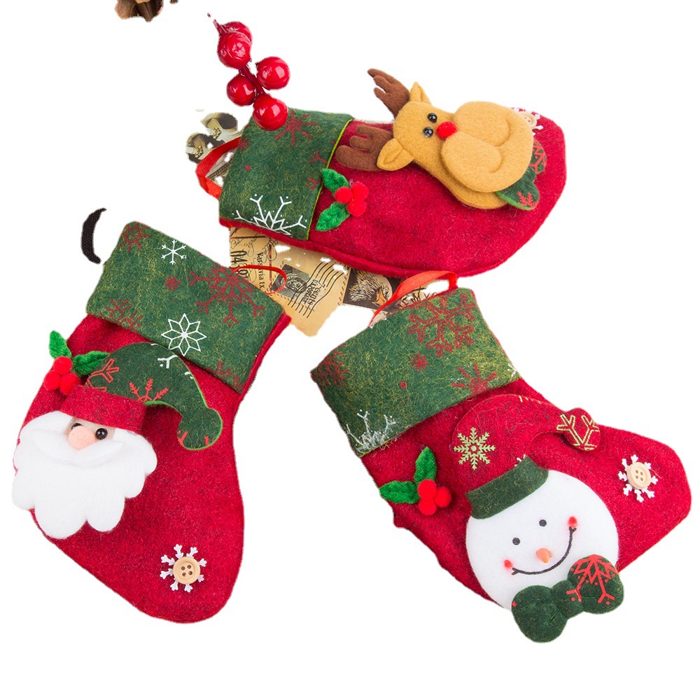 Picture of Christmas decorative small socks set retro country small Christmas socks combination pendant candy bag Christmas tree pendant