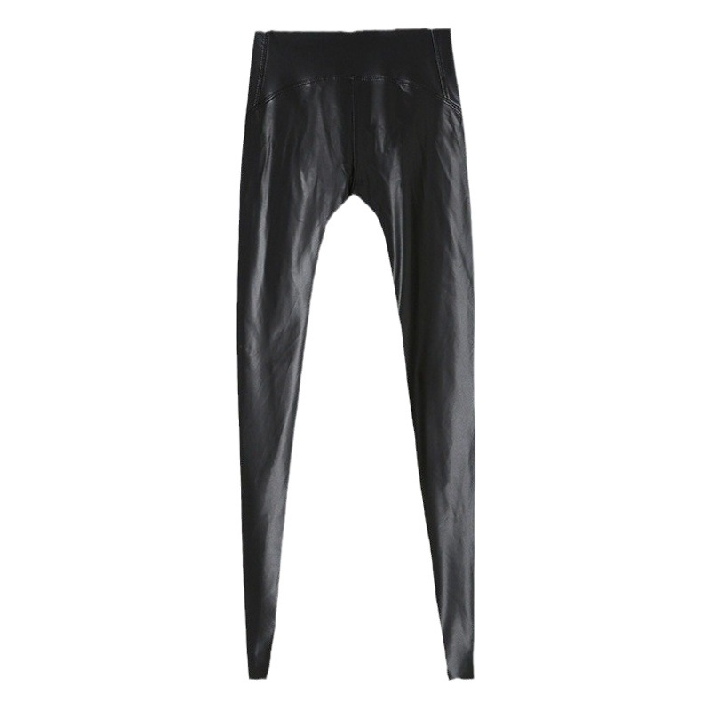 2025 new PU leather pants women's spring and autumn thin velvet imitation leather leggings high waist hip tight leather fan pants