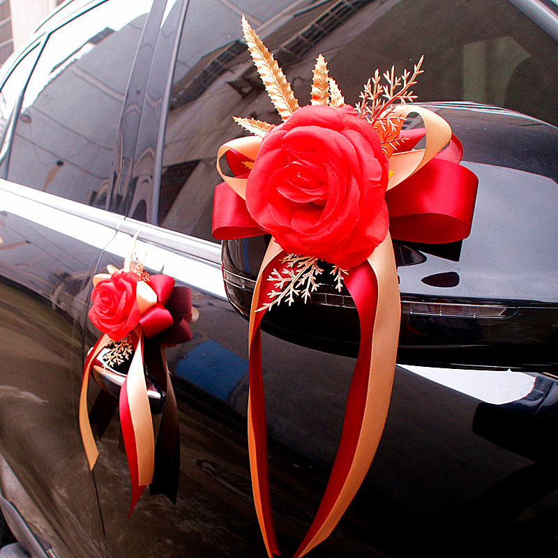 Wedding Car Decoration Garland with Artificial Rose Flowers for Car Rearview Mirror Embellishments, Wedding Party Car Decoration