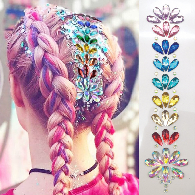 Picture of Internet Celebrity Rhinestone Forehead Face Sticker Hair Decoration Diamond Sticker Head Decoration Forehead Sticker DIY Music Festival Jewelry