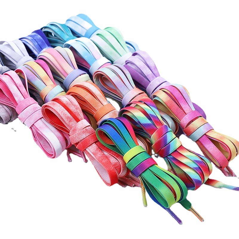 Picture of Widened 8MM Tie-Dye Elastic Tie-Free Shoelace Press Buckle Children's Tie-Free Elastic Step-in White Shoe sneaker