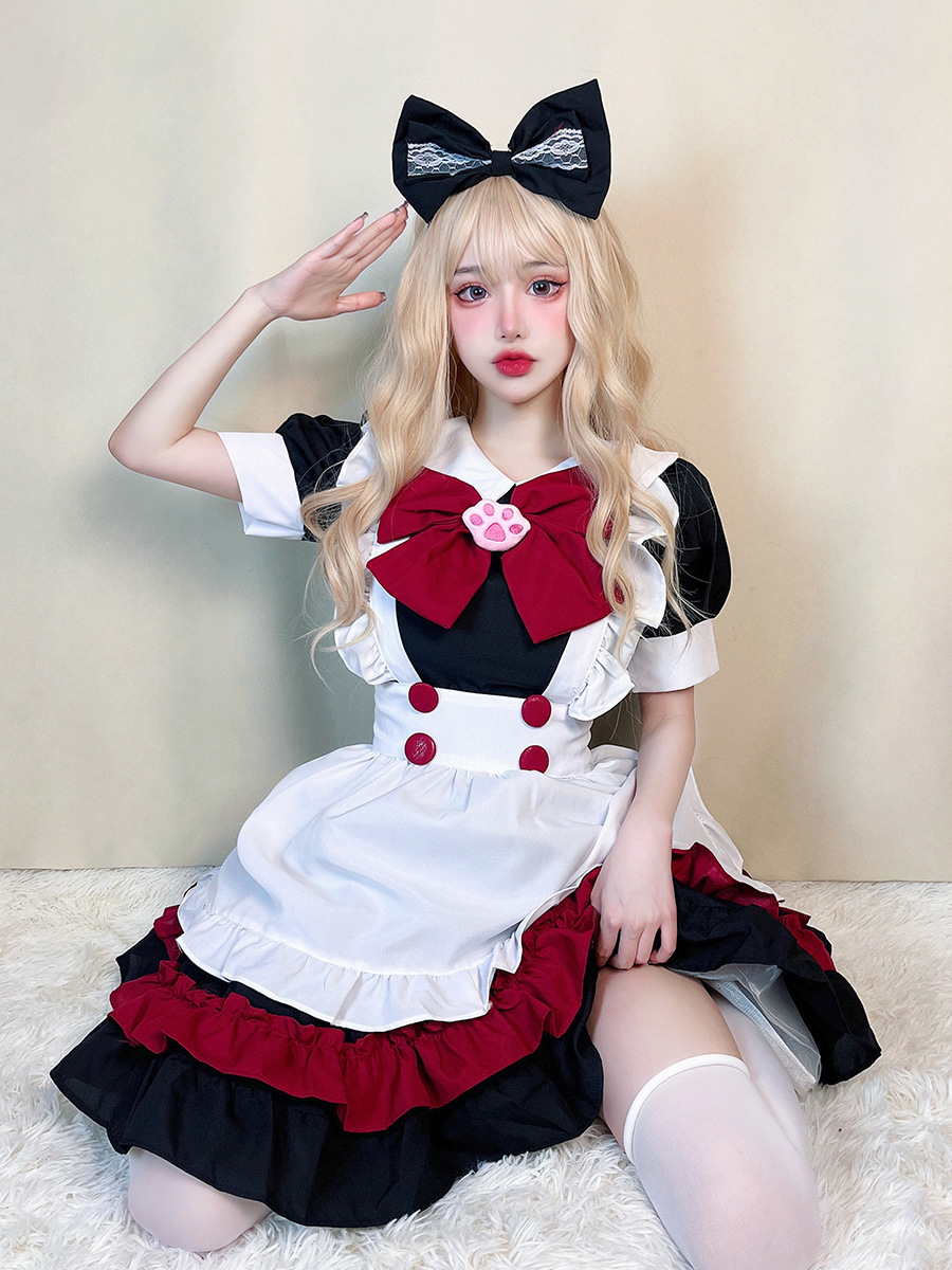 Picture of Halloween Maid Costume Gothic Dark Red Department College Style Lolita Lolita cosplay dress cos
