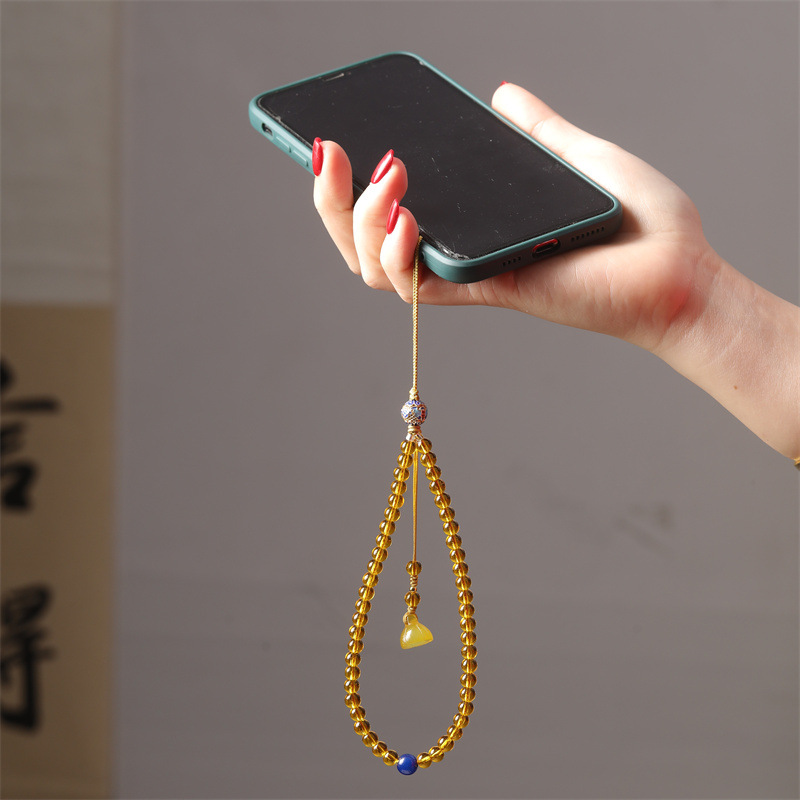 Picture of Original mobile phone lanyard fortune topaz beaded mobile phone chain handmade ornaments for women exquisite strong and durable anti-lost hanging