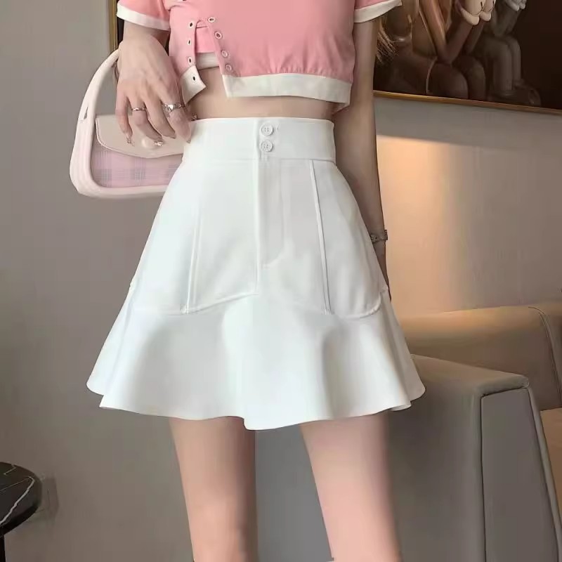 2024 New Summer High Waist Ruffled Fishtail Skirt Student Slim A- Line Skirt chubby girl Hip Skirt Women