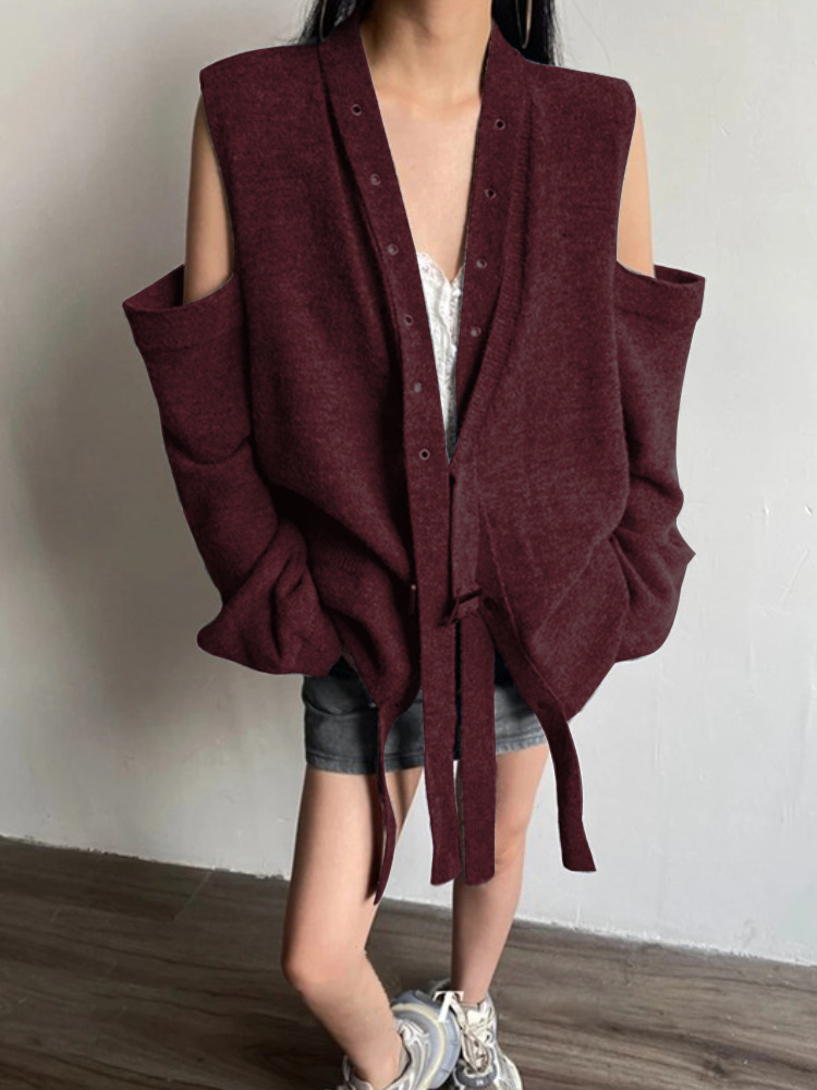 Picture of 2024 spring new off-the-shoulder knitted sweater coat cardigan women's design sense royal sister cross-border loose casual top