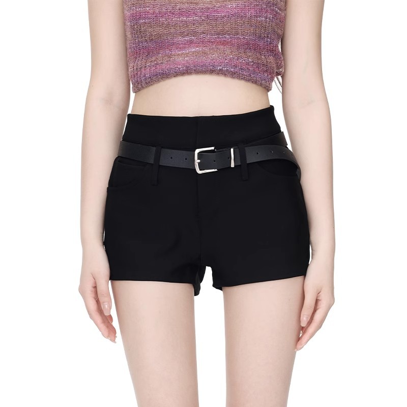 Spicy black black shorts women's summer high waist sexy hot girl with belt slim fit slim casual short hot pants