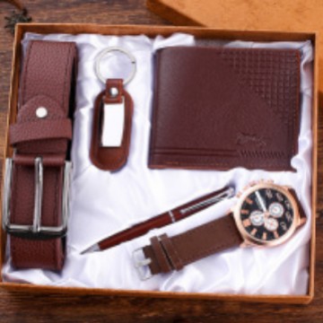 Picture of Men's Watch Set Factory Direct Sale Fashion Foreign Trade Quartz Glasses Belt Wallet Random Tie Business