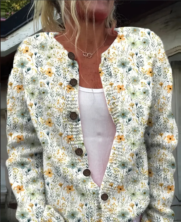 Picture of In stock new European and American cross-border Amazon loose cardigan long sleeve crew neck 3D printed sweater women's knitwear